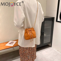Women Shoulder Bag Drawstring Crossbody Mini PU Purse