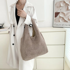 Soft Plush Shoulder Bag Fur Rhombus Pattern Tote for Women Girls