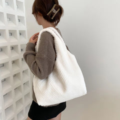 Soft Plush Shoulder Bag Fur Rhombus Pattern Tote for Women Girls