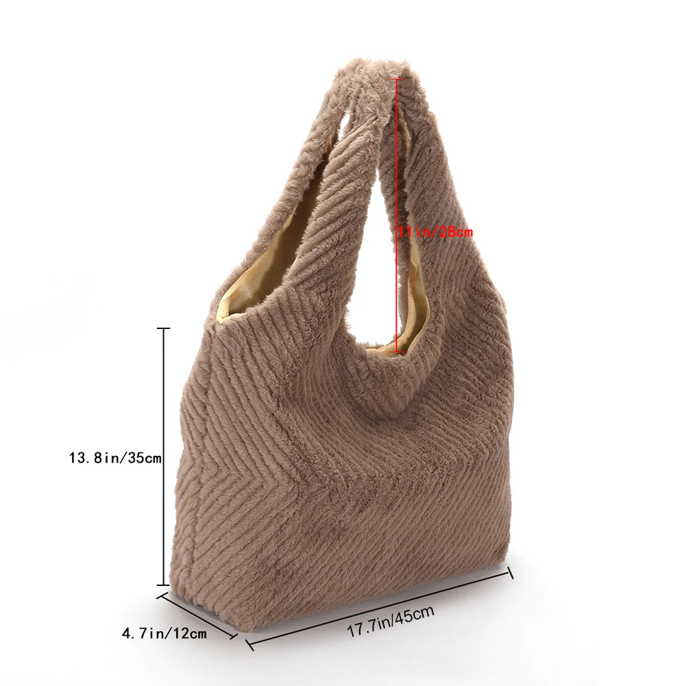Soft Plush Shoulder Bag Fur Rhombus Pattern Tote for Women Girls