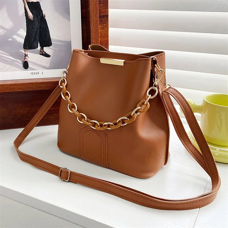 Women Shoulder Bag With Chain Handle Crossbody Bucket Handbag