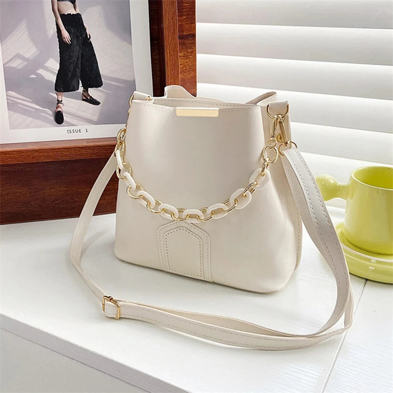 Women Shoulder Bag With Chain Handle Crossbody Bucket Handbag