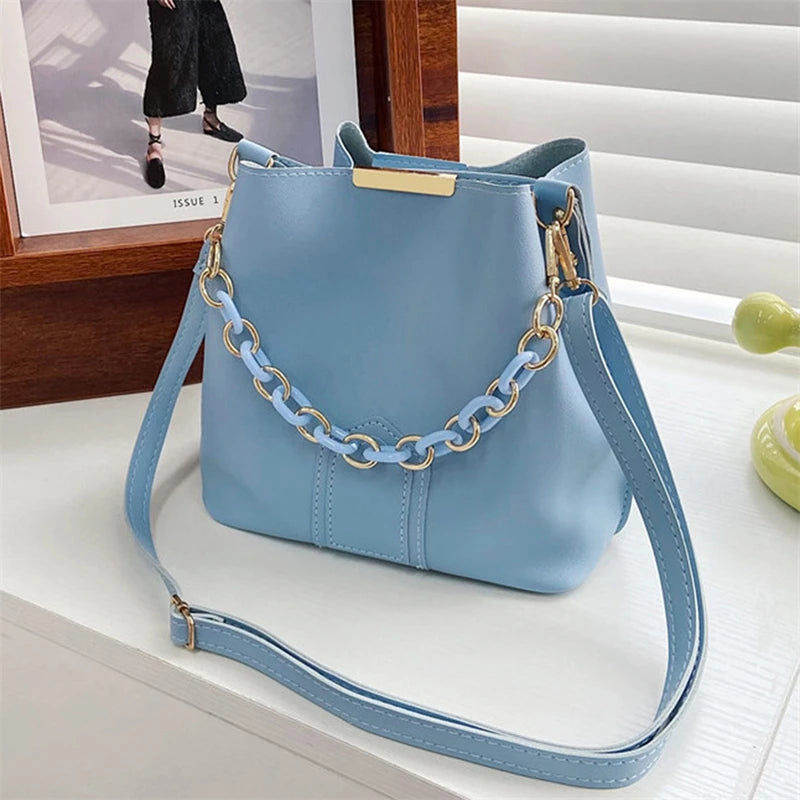 Women Shoulder Bag With Chain Handle Crossbody Bucket Handbag