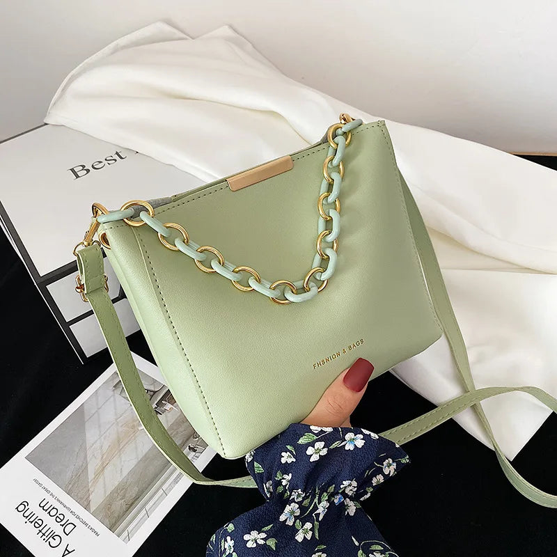 Chain Handle Crossbody Bag Women Shoulder Tote Bucket Handbag