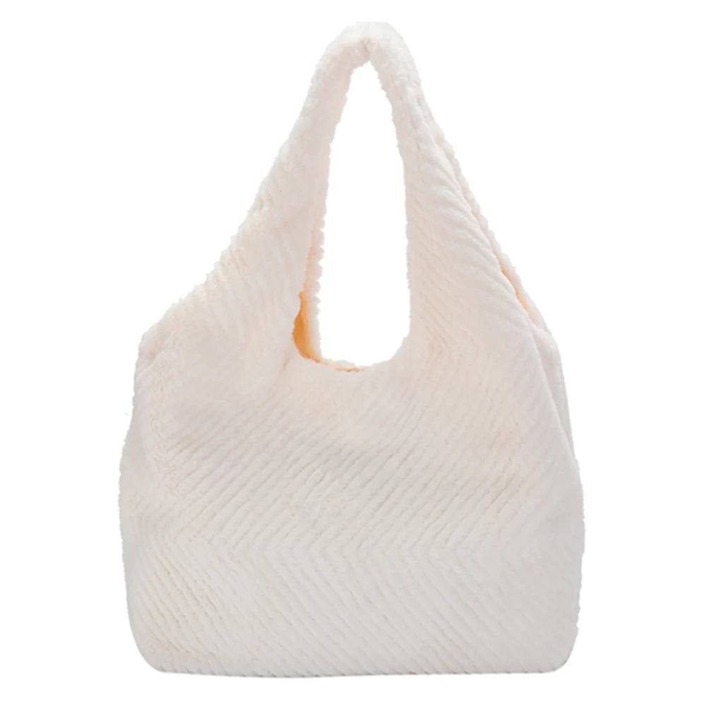 Soft Plush Niche Shopper Bag Fluffy Furs Rhombus Pattern Portable Solid
