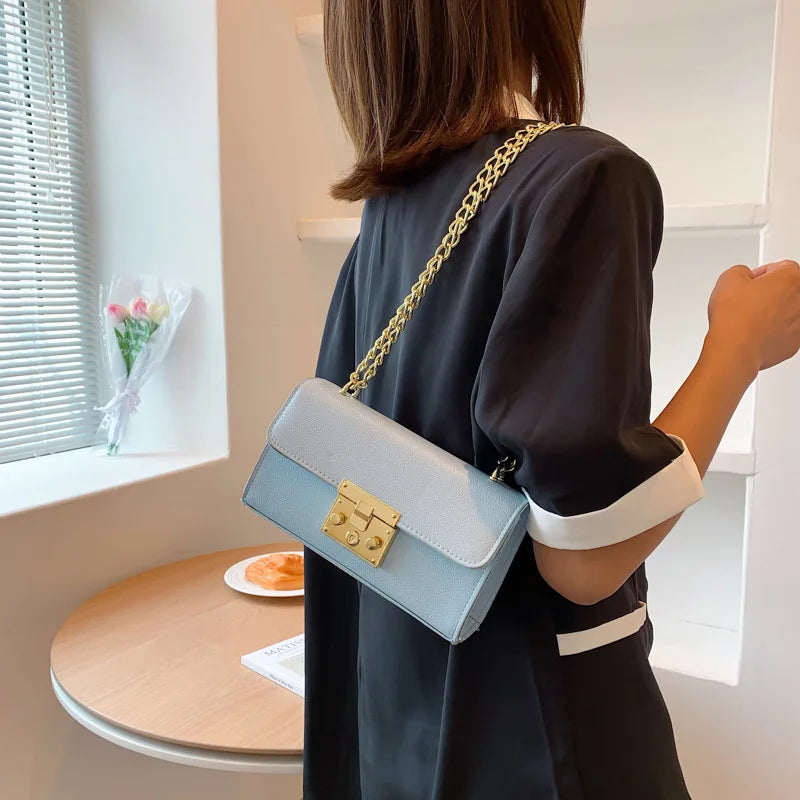 Retro Lock Shoulder Messenger Small Square Bag Handbags Crossbody Bag Purse