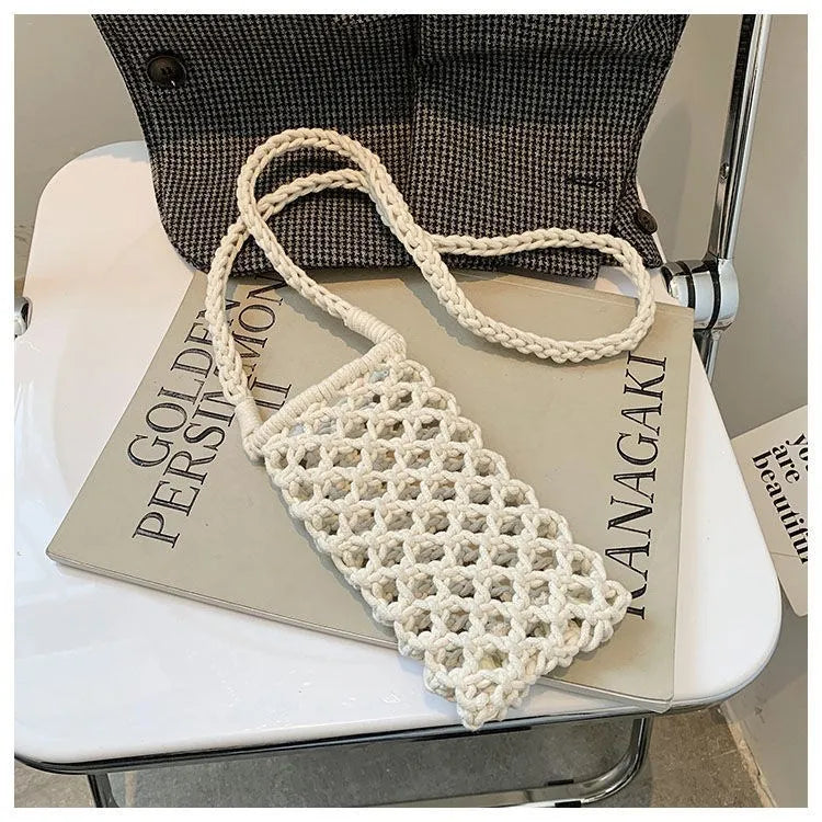 Women Small Crossbody Phone Bag Hollow-Out Woven Crochet Lightweight Handbag