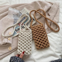 Women Small Crossbody Phone Bag Hollow-Out Woven Crochet Lightweight Handbag