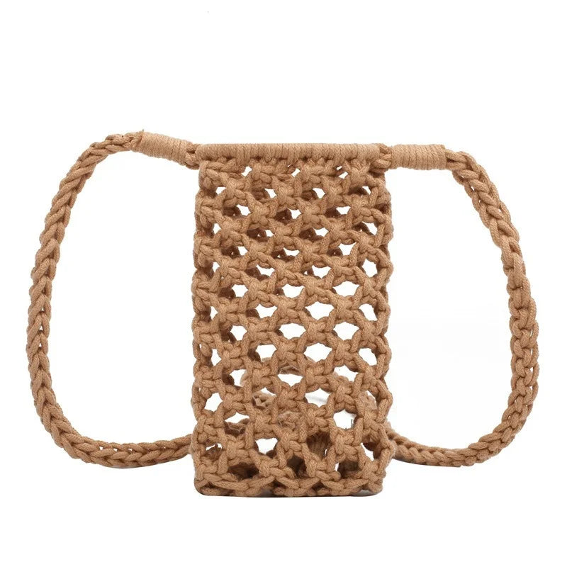 Women Small Crossbody Phone Bag Hollow-Out Woven Crochet Lightweight Handbag