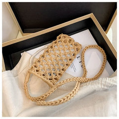 Women Small Crossbody Phone Bag Hollow-Out Woven Crochet Lightweight Handbag
