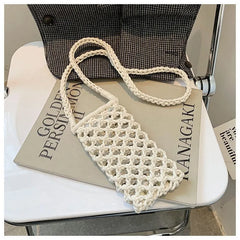 Women Small Crossbody Phone Bag Hollow-Out Woven Crochet Lightweight Handbag