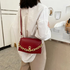Small Square Bag Lingge PU Shoulder Handbag Thick Chain Crossbody