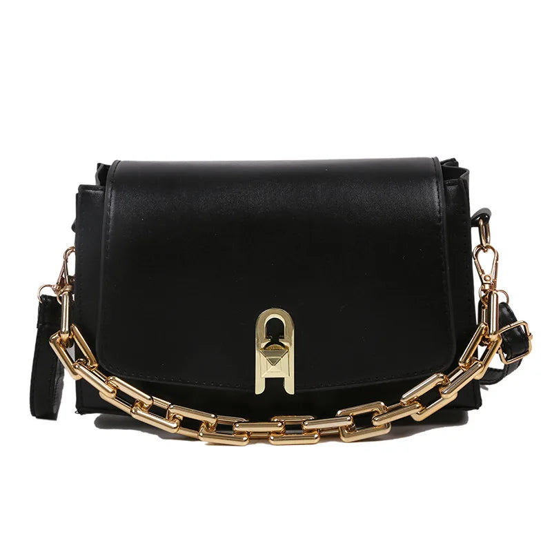 Small Square Bag Lingge PU Shoulder Handbag Thick Chain Crossbody