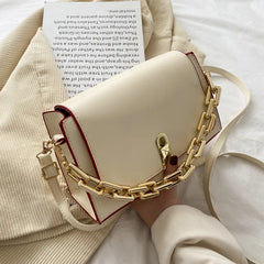 Small Square Bag Lingge PU Shoulder Handbag Thick Chain Crossbody