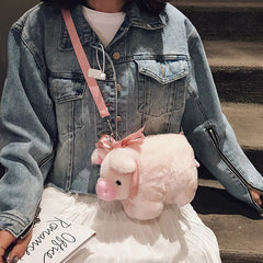 Women Soft Purse Cartoon Handbags Pig Shoulder Bag Plush Stuffed Animal