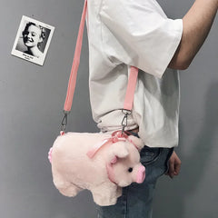 Women Soft Purse Cartoon Handbags Pig Shoulder Bag Plush Stuffed Animal