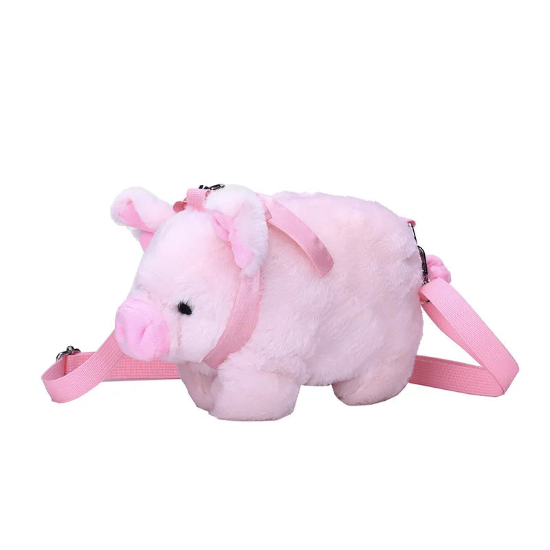 Women Soft Purse Cartoon Handbags Pig Shoulder Bag Plush Stuffed Animal