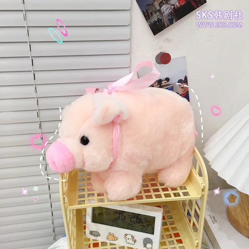 Women Soft Purse Cartoon Handbags Pig Shoulder Bag Plush Stuffed Animal