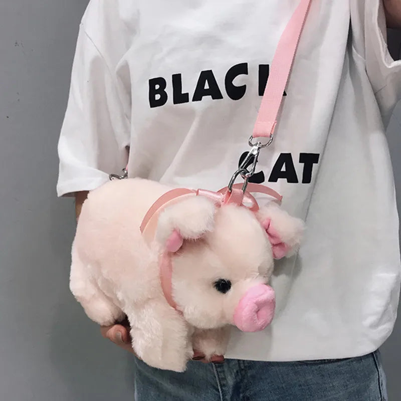 Women Soft Purse Cartoon Handbags Pig Shoulder Bag Plush Stuffed Animal