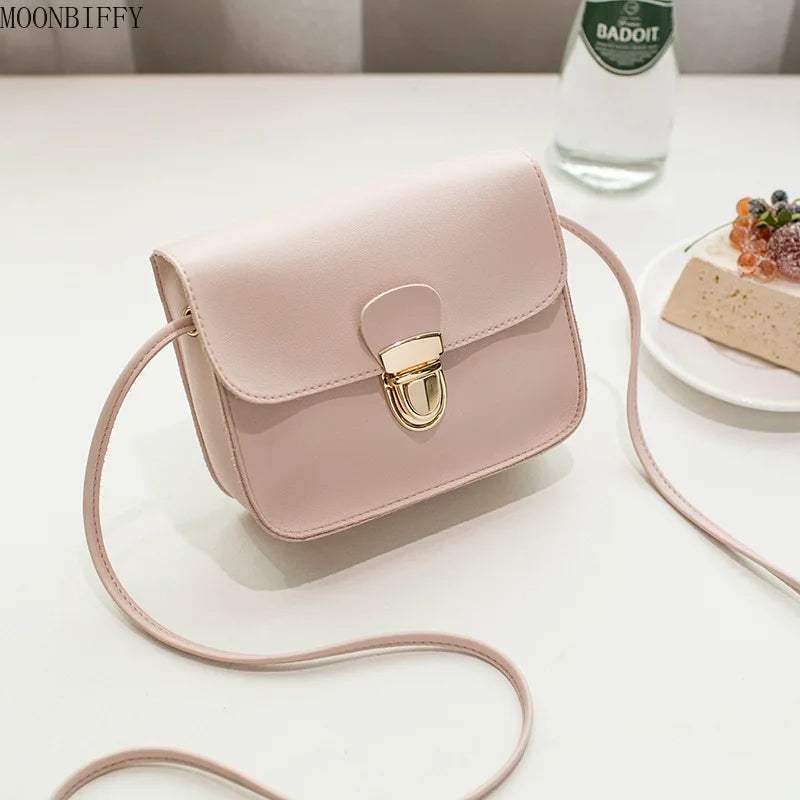 Women Solid Cover Lock Shoulder Crossbody Phone Beach Bag