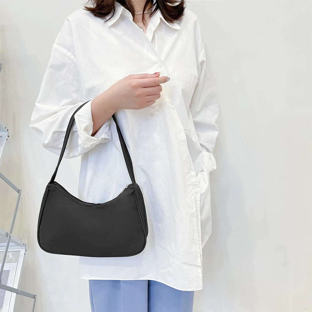 Women Solid Nylon Hobos Bag Zipper Underarm Bags