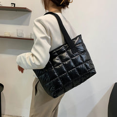 Women Solid Tote Shoulder Bags Quilted Winter Nylon Cloth Bag Handbags