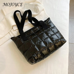Women Solid Tote Shoulder Bags Quilted Winter Nylon Cloth Bag Handbags