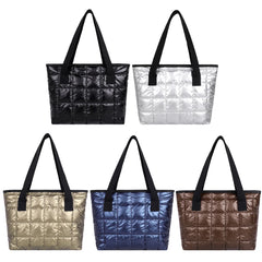 Women Solid Tote Shoulder Bags Quilted Winter Nylon Cloth Bag Handbags