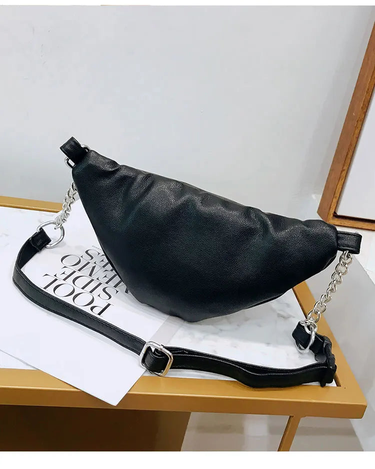 Women Solid Waist Fanny Pack PU Leather Money Belt Travel Bag