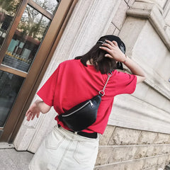 Women Solid Waist Fanny Pack Lady PU Leather Money Belt Wallet