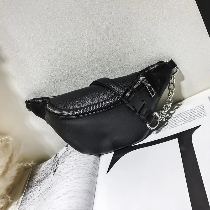 Women Solid Waist Fanny Pack Lady PU Leather Money Belt Bum Trave
