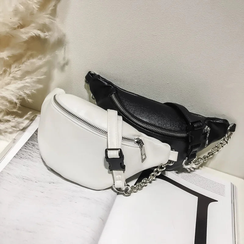 Women Solid Waist Fanny Pack Lady PU Leather Money Belt