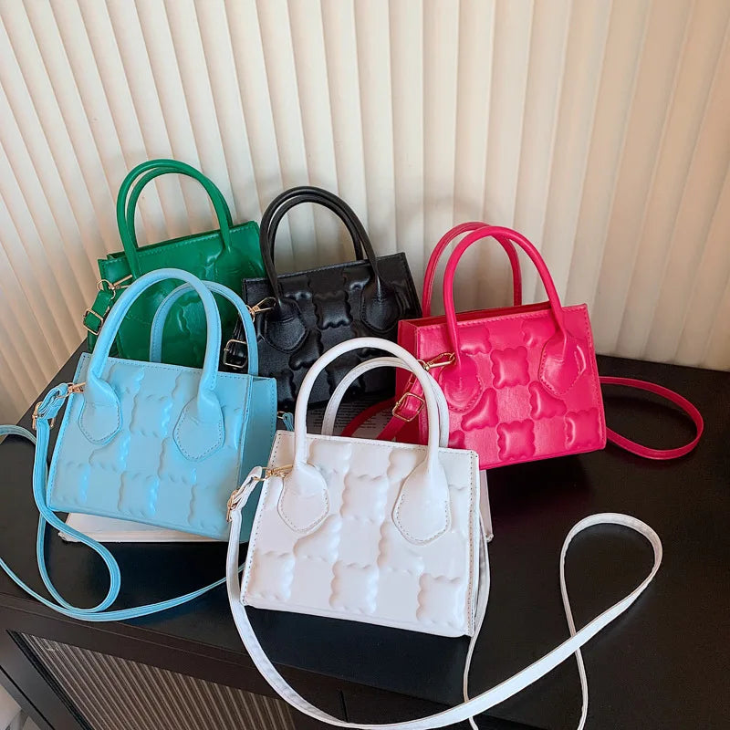 Women Square Embossing Zipper Handbags Lady Casual Solid Shoulder Bag