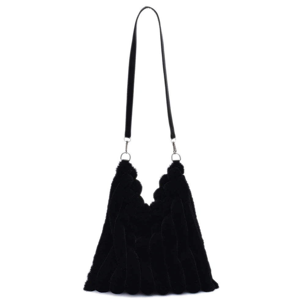 Women Star Heart Print Plush Shopping Bags Ladies Winter Shoulder Bag