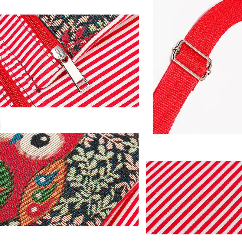 Women Stripe Messenger Bag Crossbody Owl Canvas Shoulder Bag Girl