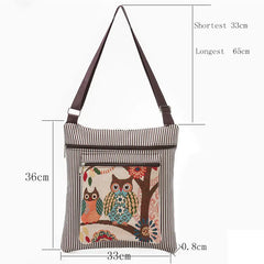 Women Stripe Messenger Bag Crossbody Owl Canvas Shoulder Bag Girl