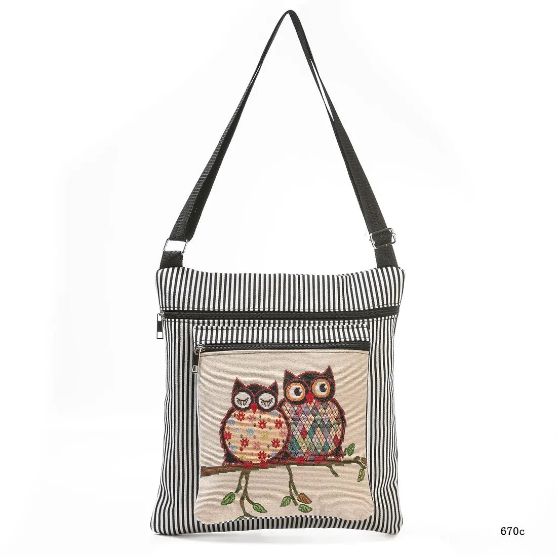 Women Stripe Messenger Bag Crossbody Owl Canvas Shoulder Bag Girl