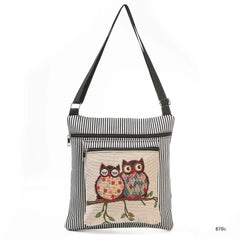 Women Stripe Messenger Bag Crossbody Owl Canvas Shoulder Bag Girl