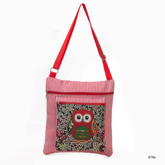 Women Stripe Messenger Bag Crossbody Owl Canvas Shoulder Bag Girl