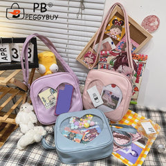 Women Heart Shape Crossbody Bag PU Leather Zipper Handbags
