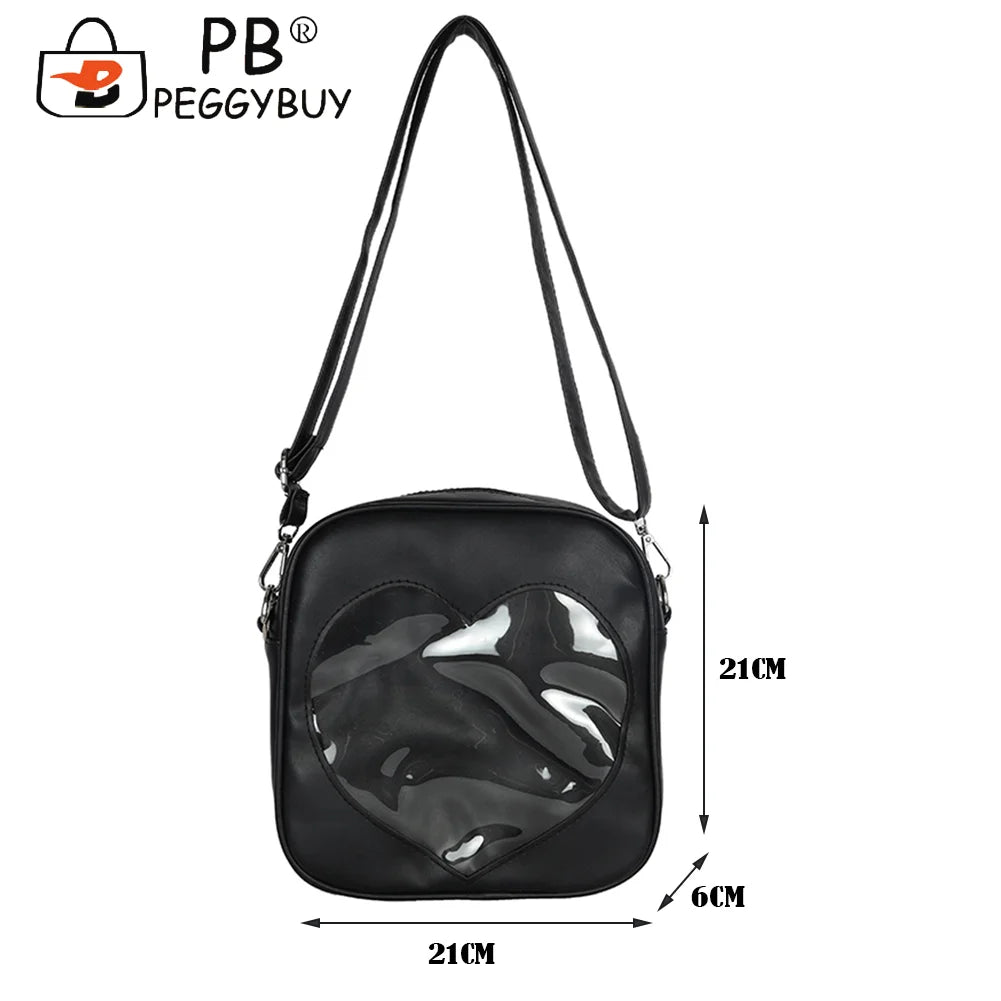 Women Heart Shape Crossbody Bag PU Leather Zipper Handbags