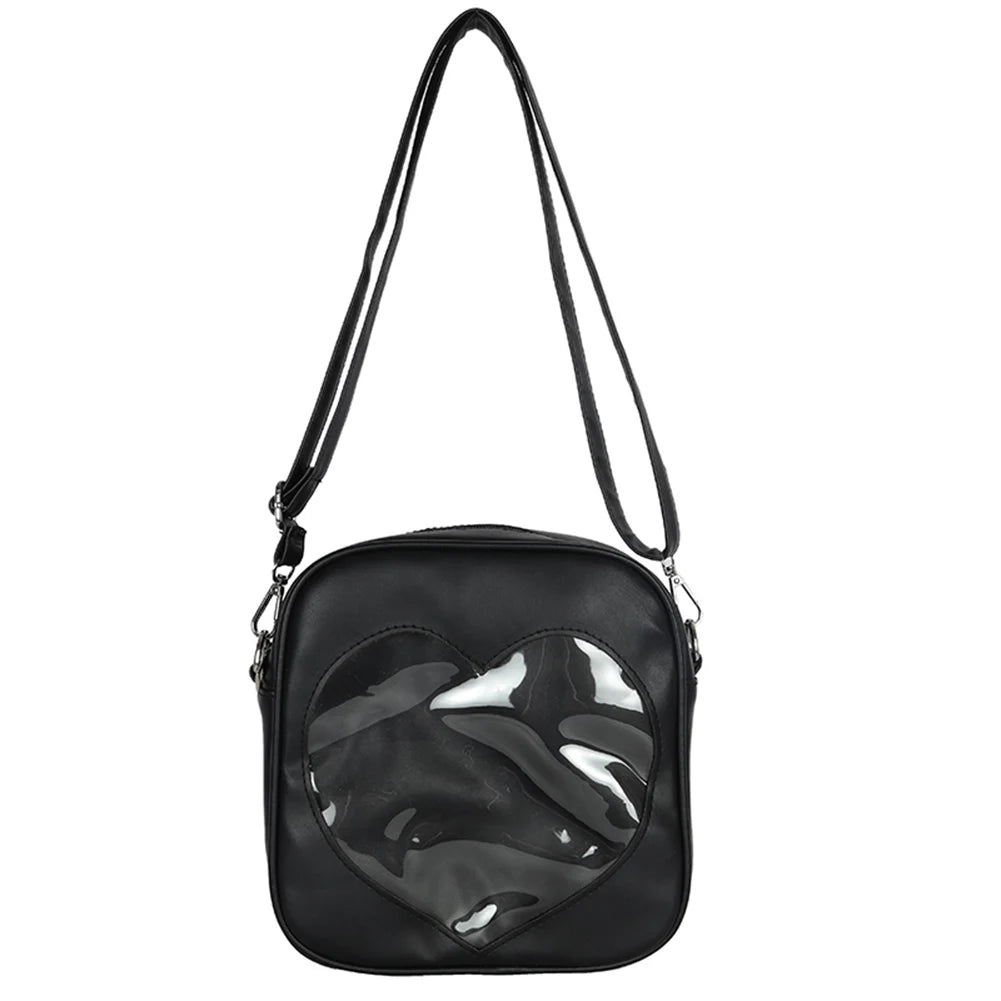 Women Heart Shape Crossbody Bag PU Leather Zipper Handbags