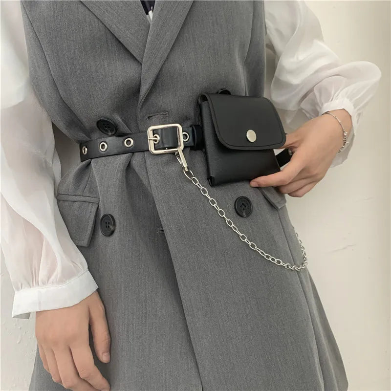 Women Waist Pack PU Fanny Pack Lady Belt Bag Phone Chain Bags