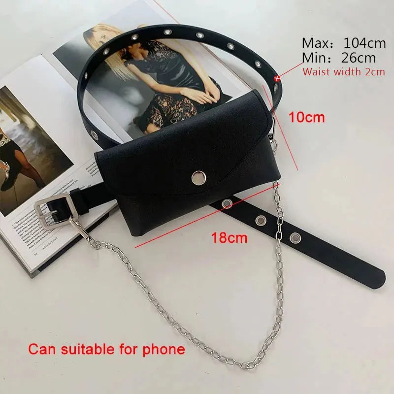 Women Waist Pack PU Fanny Pack Lady Belt Bag Phone Chain Bags