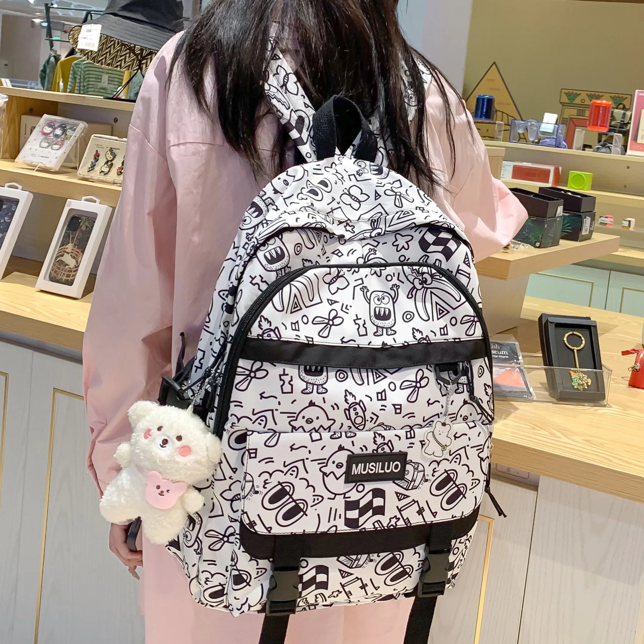 Waterproof Girl School Bag Travel Cartoon Print Lady Laptop Backpack