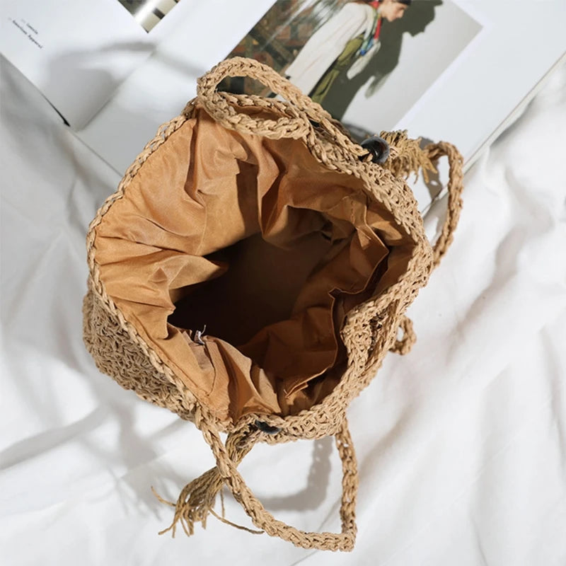 Vintage Women's Shoulder Bag Crossbody Bucket Handbag for Beach Vacation