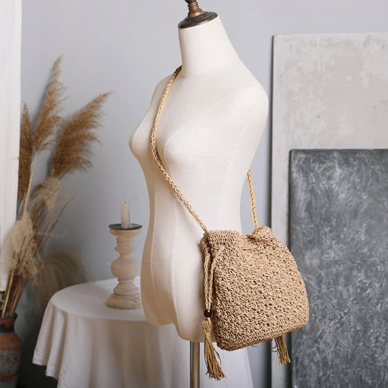 Vintage Women's Shoulder Bag Crossbody Bucket Handbag for Beach Vacation