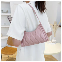 Fashionable Shoulder Bag, Solid Textured Surface, Zipper Closure, Large Capacity