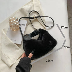 Faux Fur Handbags Small Lady Shoulder Bag Zipper Casual Tote