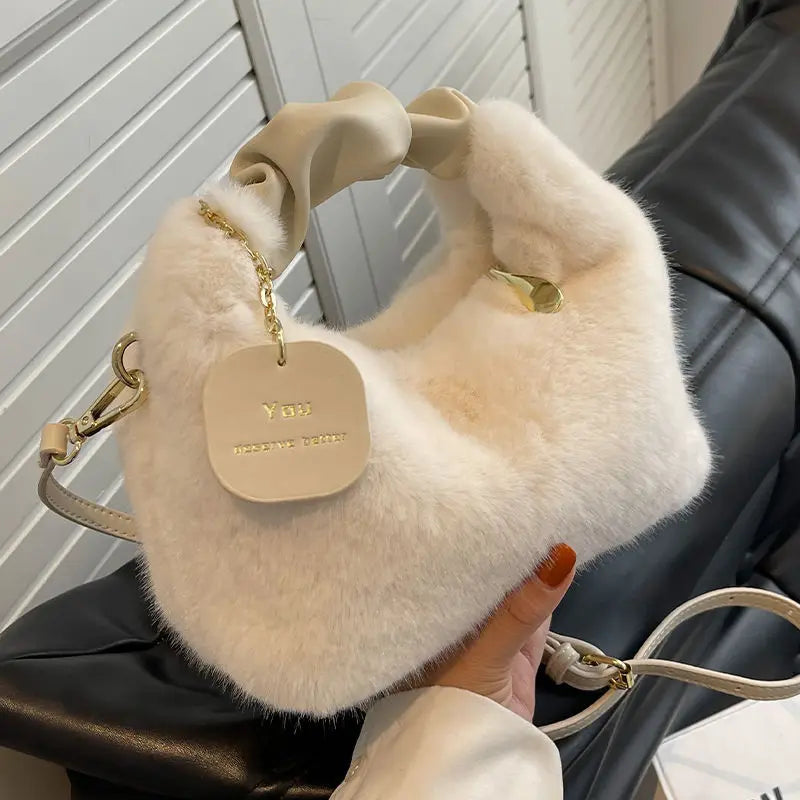 Faux Fur Handbag Small Lady Shoulder Crossbody Bag Casual Tote
